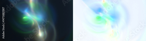 Multicolor Swirl Prism: Abstract background with swirling multicolor lights and a subtle prism effect. Use as a dynamic, vibrant overlay. on black or Transparent.