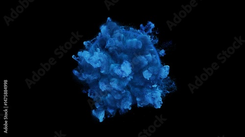 Abstract blue smoke pulsates and swirls in a seamless loop against a dark background, perfect for visual effects and motion graphics. 