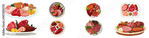 Set of Traditional meat platter  Flat Vector Illustration on Transparent Background