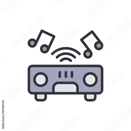 Compact Stereo System Icon Emitting Musical Notes With Wireless Signal