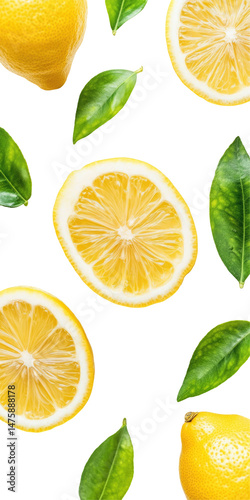 Fresh Lemon Slices with Leaves photo