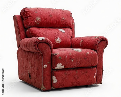 Worn Red Floral Recliner Chair A Vintage Furniture Piece