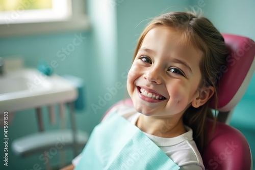 Happy child smiling in dentist chair, showing healthy teeth , oral, teeth