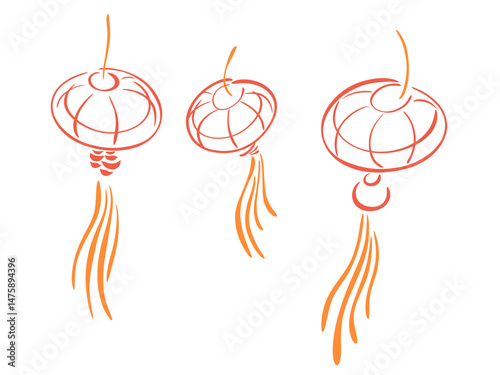 Illustration of Chinese Hanging lanterns with decorative tassels in various shapes