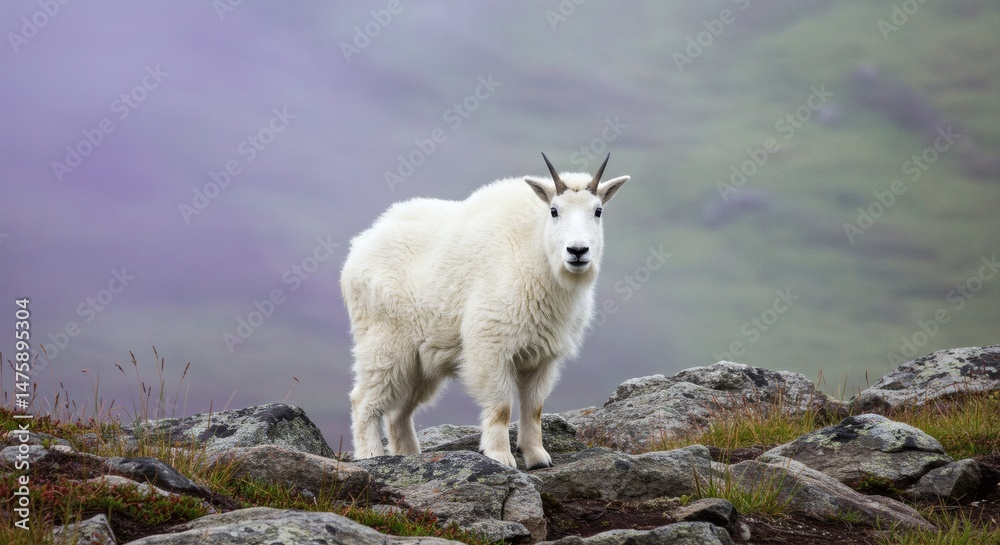 Obraz premium Standing Mountain Goat on Rocky Hillside in Natural Habitat
