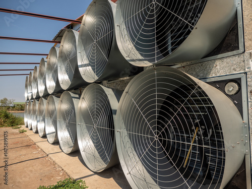 A row of exhaust fans from the livestock house