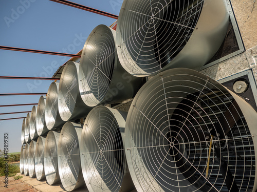 A row of exhaust fans from the livestock house