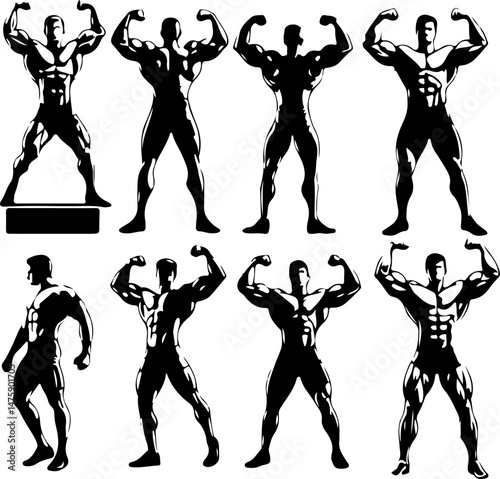 vector sketch illustration silhouette design of athlete sportsman bodybuilder with muscular body shape