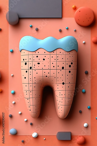 A creative colorful illustration of a cartoon tooth with background