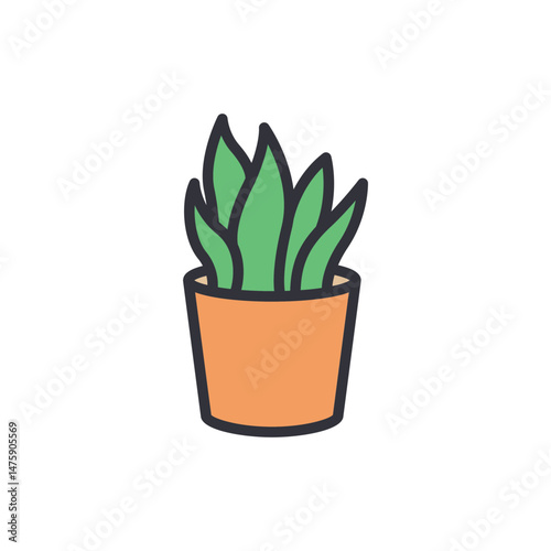 Stylized Potted Plant Illustration On Transparent Background For Design Elements