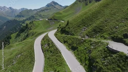 Winding Mountain Road through European Highlands from the Sky