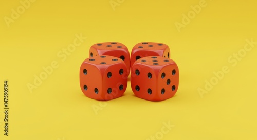 Obraz na płótnie Bright orange dice arrangement on vibrant yellow background for game theme design w salonie