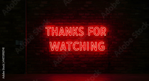 Thanks for Watching Red Neon Sign Dark Brick Wall Background End Screen Video