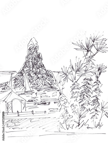 sicily, the coast where odysseus sailed, cyclops stones, monochrome drawing, travel sketch