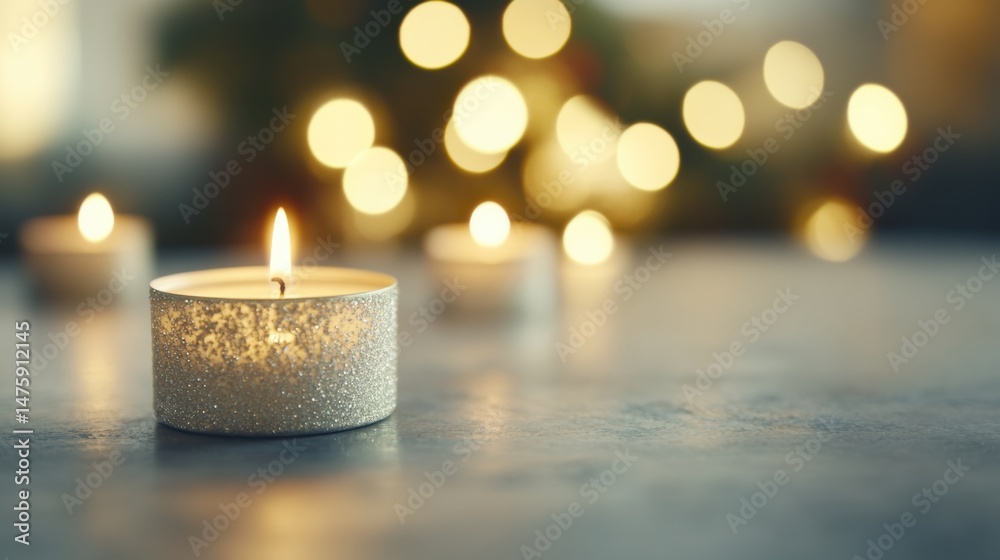 Golden flames flicker gently from candles, creating a warm ambiance in a relaxed indoor setting during evening hours