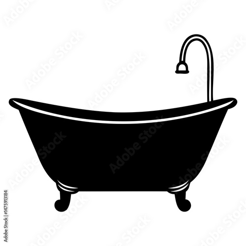 Bathtub symbol black silhouette vector isolated on transparent background
