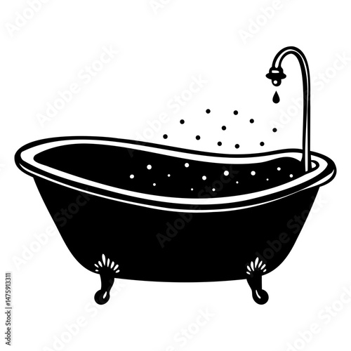 Black bathtub silhouette vector graphic isolated on transparent background