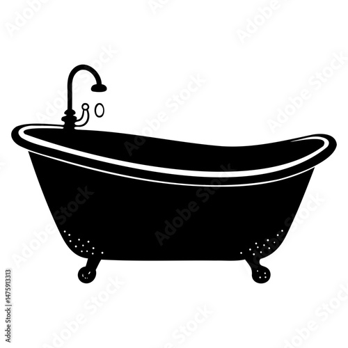 Black bathtub silhouette vector graphic isolated on transparent background