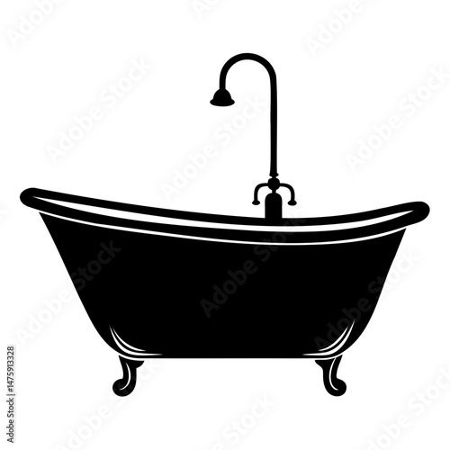Bathtub icon black silhouette vector illustration on transparent background