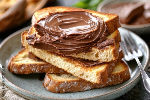Toasted bread slices topped with chocolate hazelnut spread (1)
