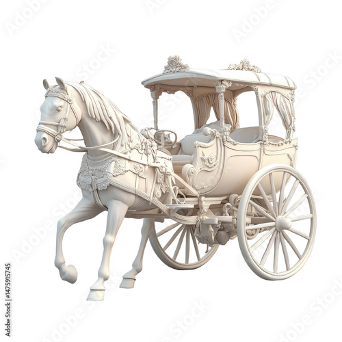 Elegant horse-drawn carriage.  Detailed model of a vintage carriage