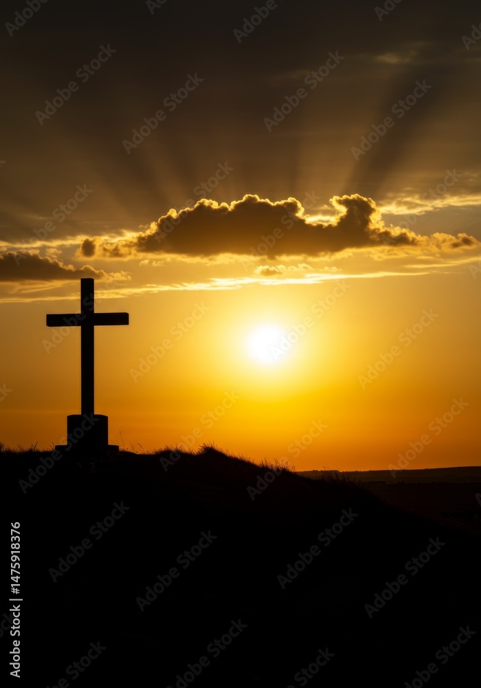 Serene sunset with cross silhouette for inspirational and spiritual designs