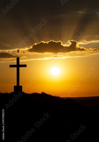 Obraz na płótnie Serene sunset with cross silhouette for inspirational and spiritual designs w salonie