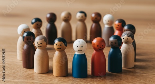 Obraz na płótnie Diverse community of wooden dolls representing unity and inclusion concept w salonie