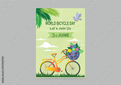World bicycle day celebration with Eco friendly bicycle concept vector illustration flyer poster design june 3rd. Eco-friendly environmental transportation backgrounds.