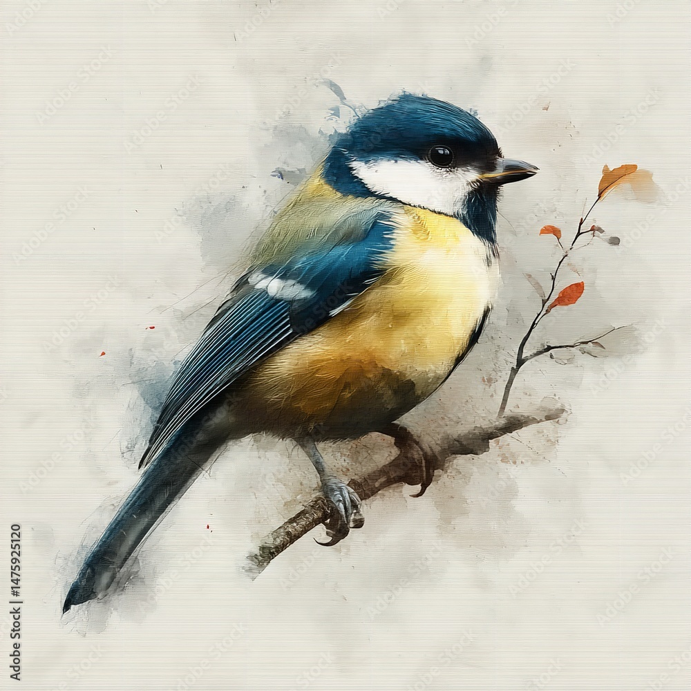Fototapeta premium Blue-winged Mountain-tanager, Anisognathus somptuosus, Santa Marta, Colombia. Yellow, black and blue bird, sitting on the branch with clear green