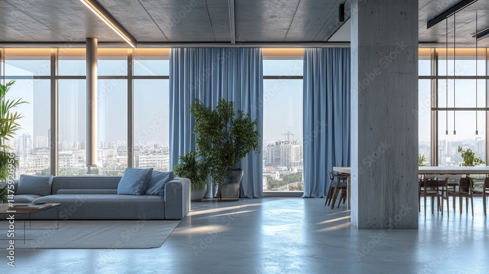 Fototapeta premium Spacious modern interior design of a penthouse apartment.
