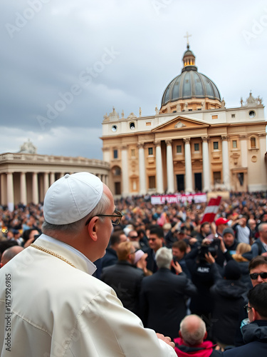 Pope of the Catholic Church looking at the crowd in St. Peter's Square, in the Vatican
