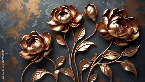 Elegant Golden Flowers on a Dark Textured Background
