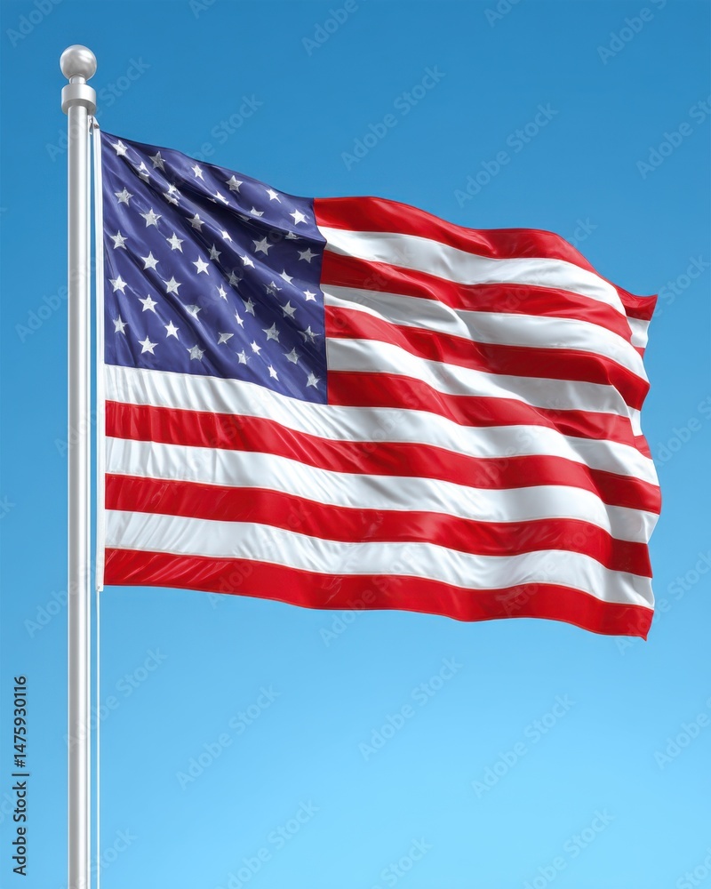 Fototapeta premium American flag waving proudly in the wind against a clear blue sky patriotic symbol of freedom and democracy
