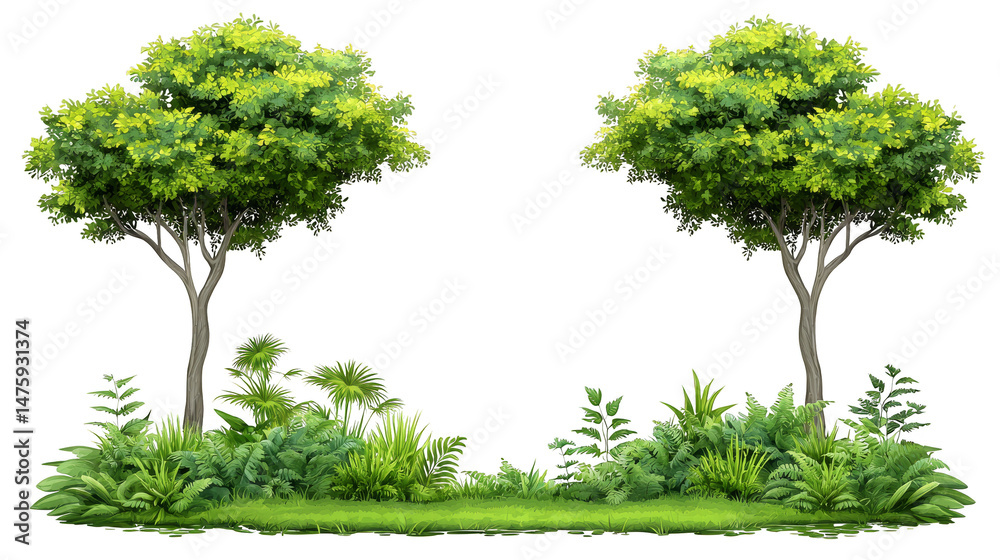 Fototapeta premium Majestic trio of trees, a stunning display of nature's green canopy lush