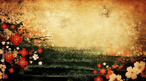 Vintage Japanese Cherry Blossom Floral Design japanese patterns