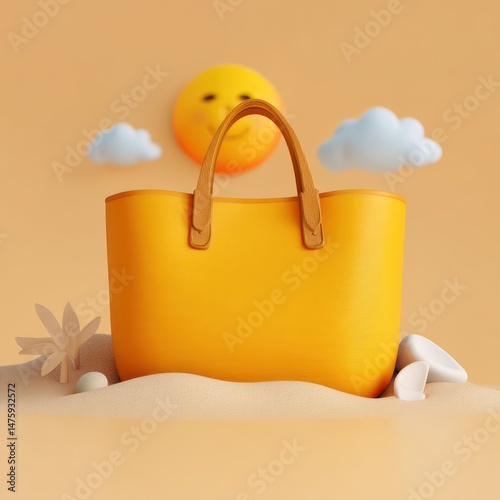 3D rendered cartoon beach bag mockup with available blank space for your custom branding.