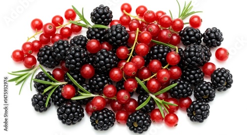 Obraz na płótnie Fresh blackberries and red currants with rosemary for summer recipes and healthy eating w salonie