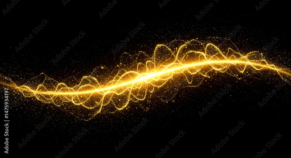 Golden light wave energy background for digital design and presentation