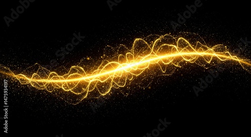 Obraz na płótnie Golden light wave energy background for digital design and presentation w salonie