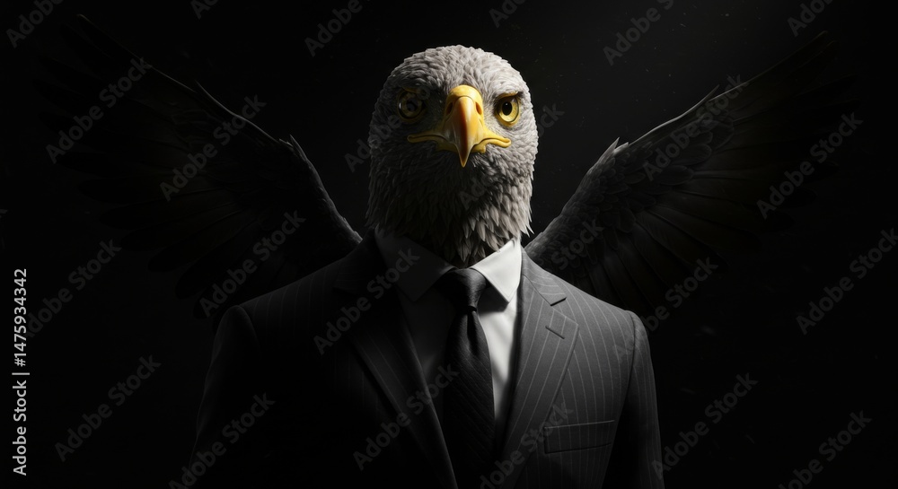 Majestic eagle in suit symbolizing power and determination in business and leadership