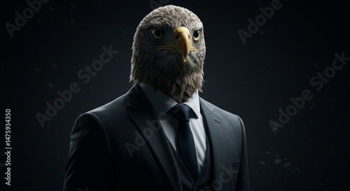 Eagle head in suit represents power and elegance in business concept