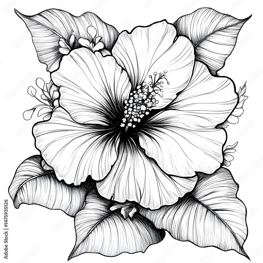 Fototapeta premium flower colouring sheet, large shapes outline drawing