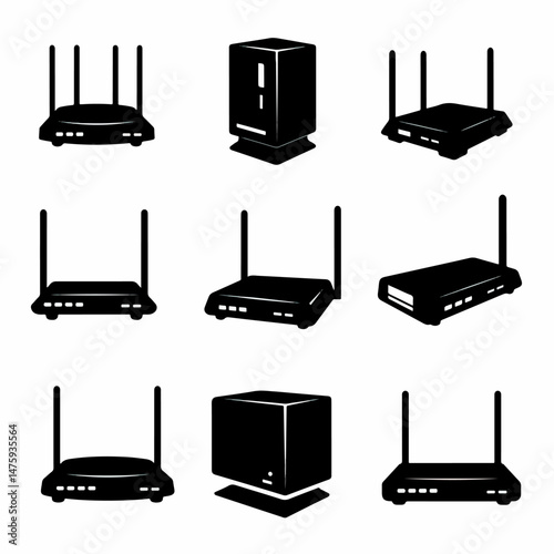 Network Router Illustrations: A collection of modern network router illustrations, perfect for tech-related design.