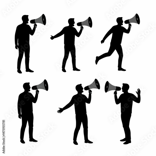 The Voice Amplified: A powerful silhouette of a person holding a megaphone, emphasizing the act of communication, public announcement, or a call for attention.