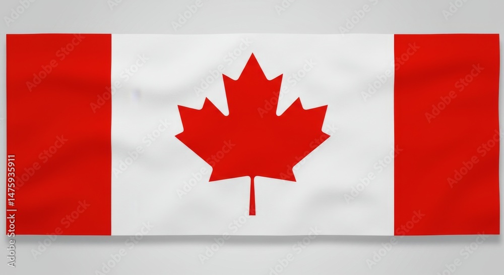 Canadian national flag with red maple leaf on white and red background