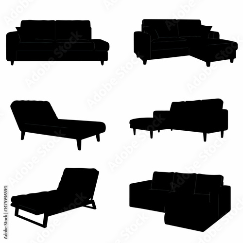 Sofa silhouettes: A collection of diverse sofa silhouettes offering various styles and configurations for interior design.