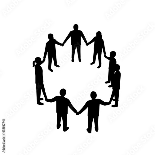 United in Unity: A silhouette of a diverse group of individuals holding hands, forming a circle to represent teamwork, collaboration, and community.