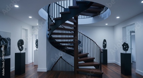 Obraz na płótnie Modern architectural interior with elegant spiral staircase in contemporary gallery setting w salonie