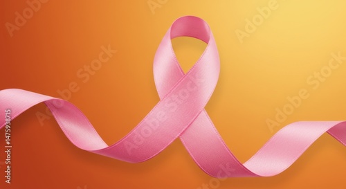 Obraz na płótnie Pink ribbon on gradient orange background symbolizing breast cancer awareness and support w salonie